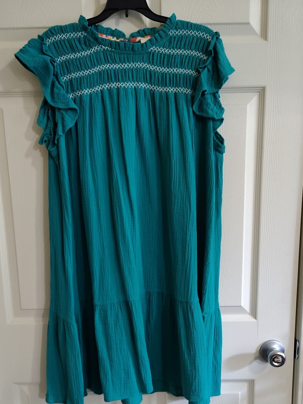 Women's Teal Ruffle Sleeve Smocked Dress